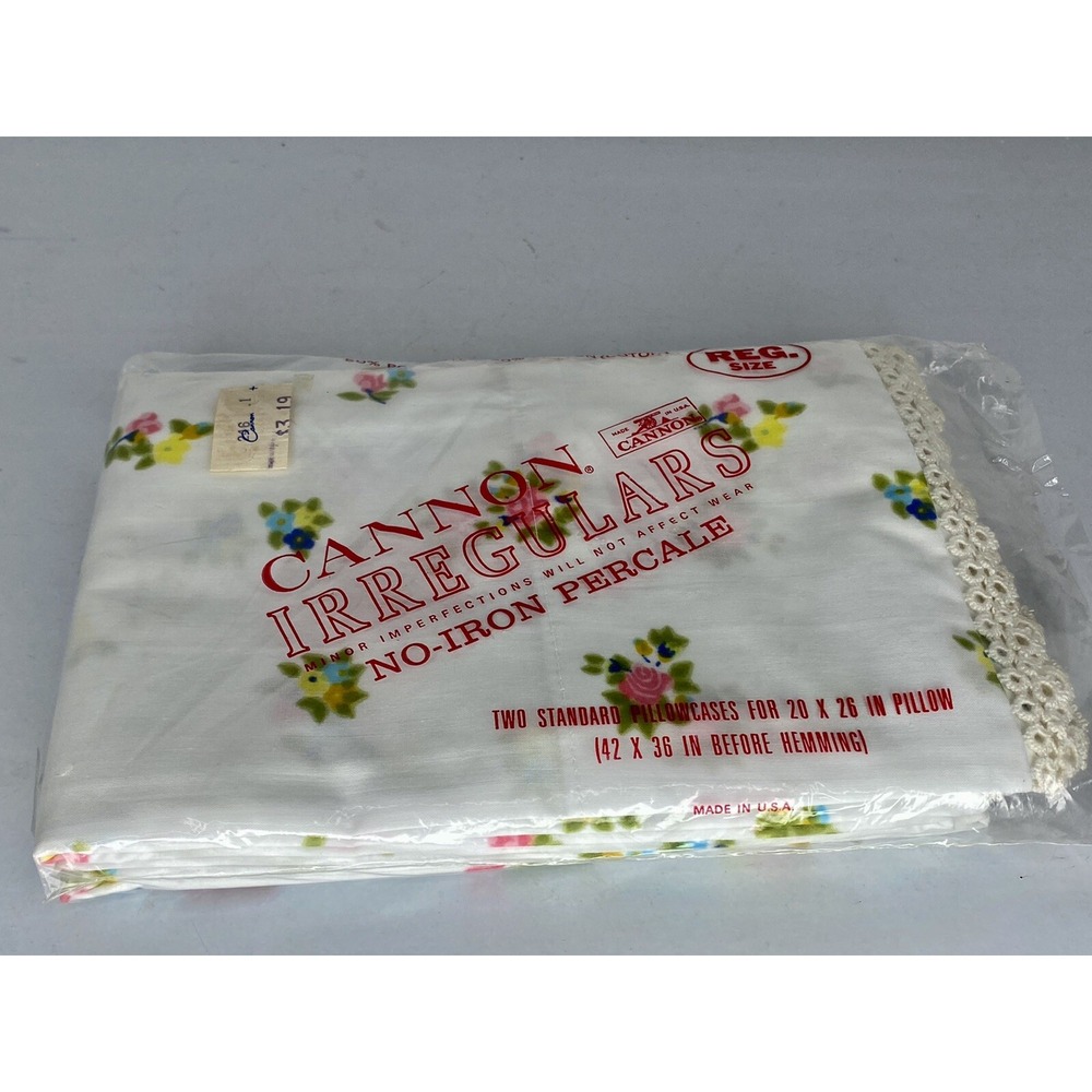 VTG Cannon Mills‎ Pillowcases New Old Stock Standard Size With Lace Ends